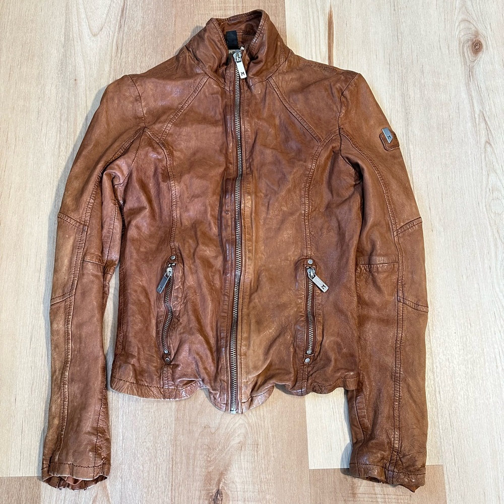 Mauritius Women's Lamb Leather Jacket Caramel Color Sz XS